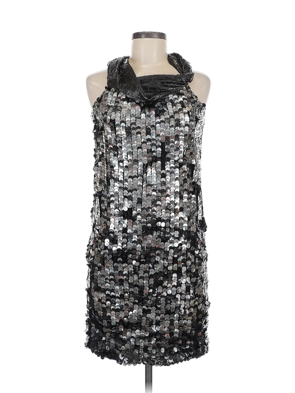Poleci dress size 6 Black & Silver Sequin Halter Cocktail Dress